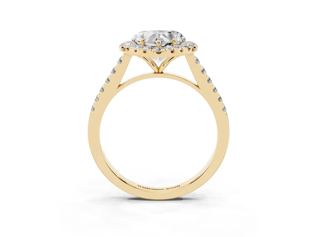 Heart Cut Halo Pave Diamond Engagement Ring with Four-Prong Setting Yellow gold
