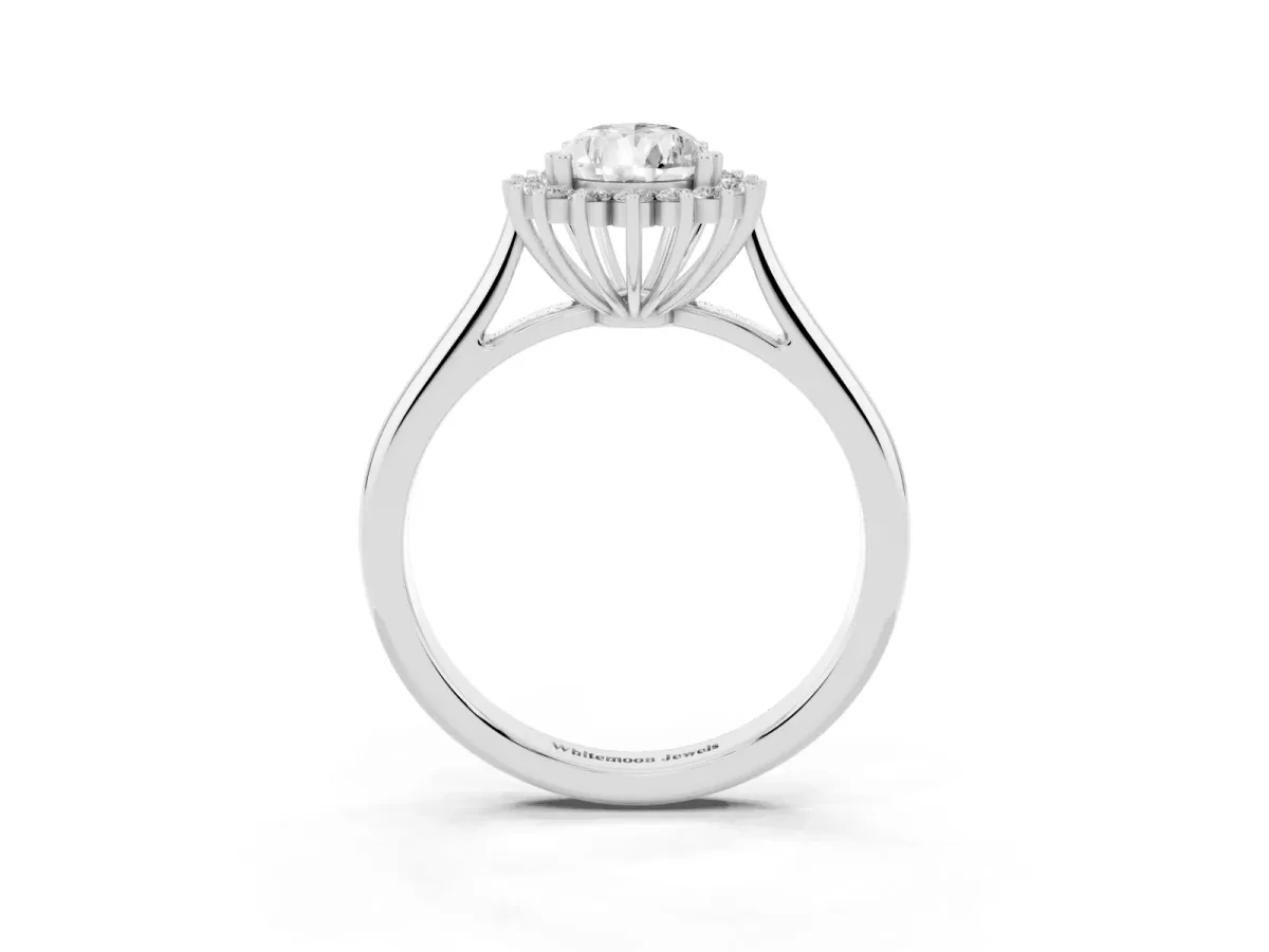 Pear Cut Cut Diamond Halo Ring with Solitaire Band and Prong Setting Silver