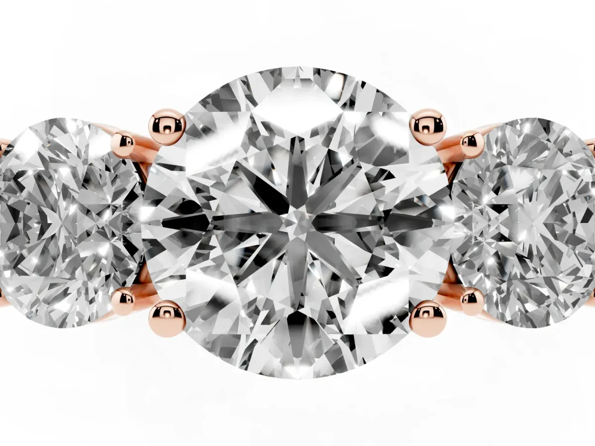 Three-Stone Round Cut Cut Diamond Engagement Ring with Flat Band and Four-Prong Setting Rose gold