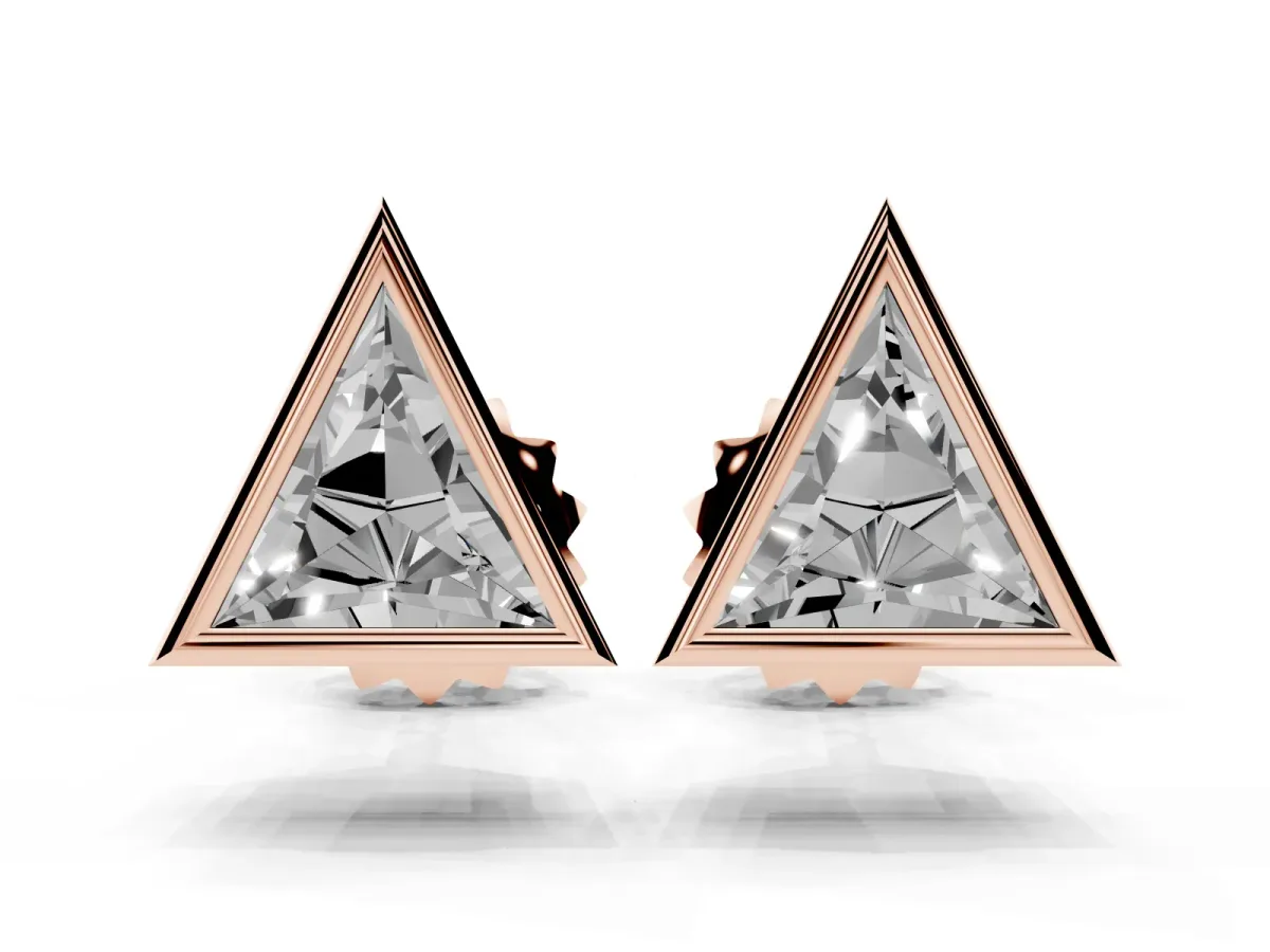 Trillion Diamond Bezel-Set Solitaire Stud Earrings Rose gold
