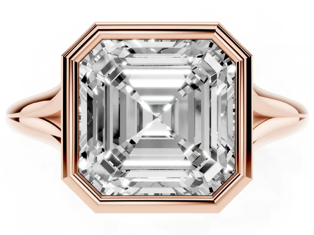 Bezel Set Asscher Cut Cut Solitaire Ring with Tapered Band Rose gold