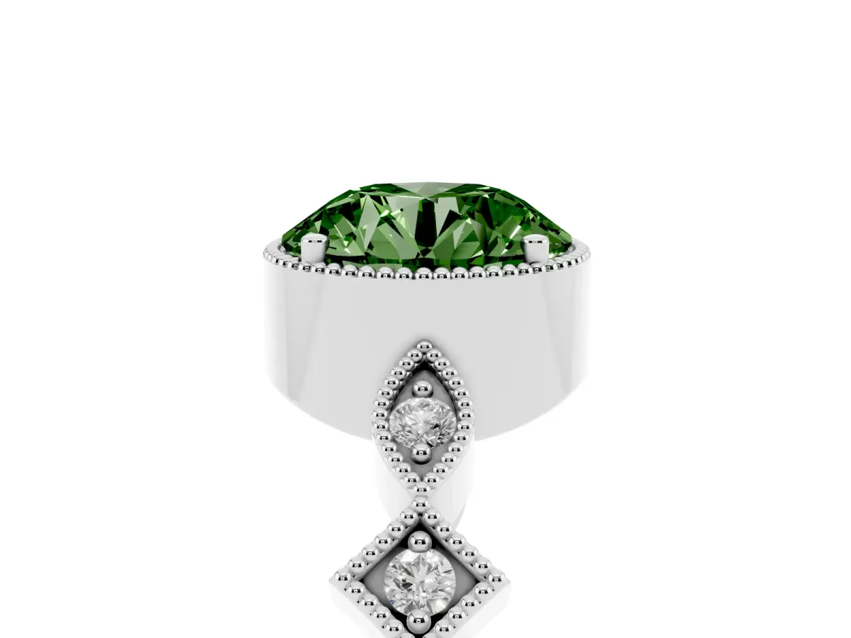 Fancy Green Round Cut Milgrain Marquise Diamond Twist Band Ring Silver