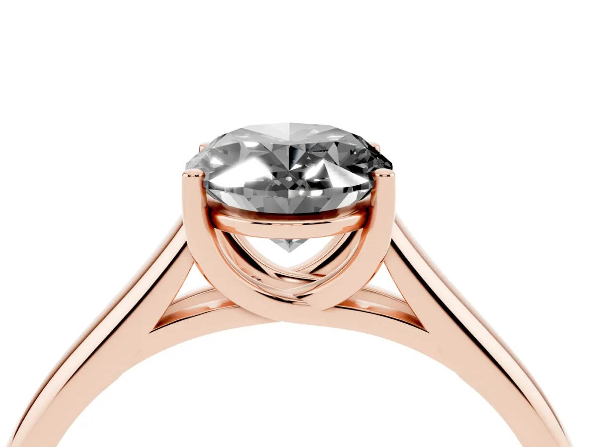 Fancy Black Oval Cut Solitaire Engagement Ring with Tapered Band and Four-Prong Setting Rose gold