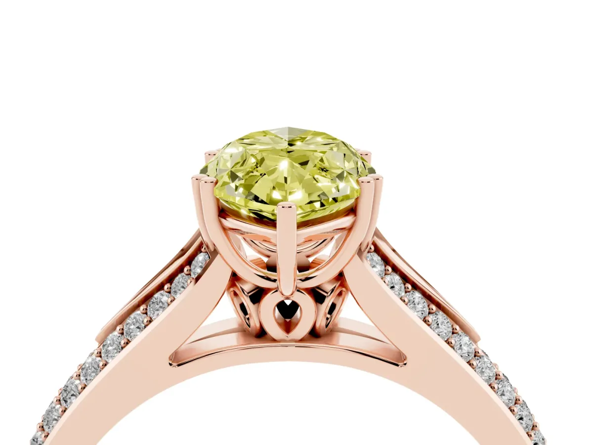 Fancy Yellow Marquise Cut Diamond Split Shank Engagement Ring with Pavé Band Rose gold