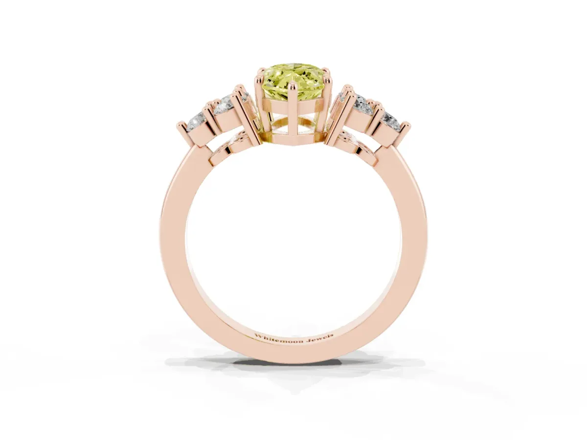 Fancy Yellow Marquise Cut Brilliant Diamond Cluster Accent Solitaire Ring with Prong Setting Rose gold