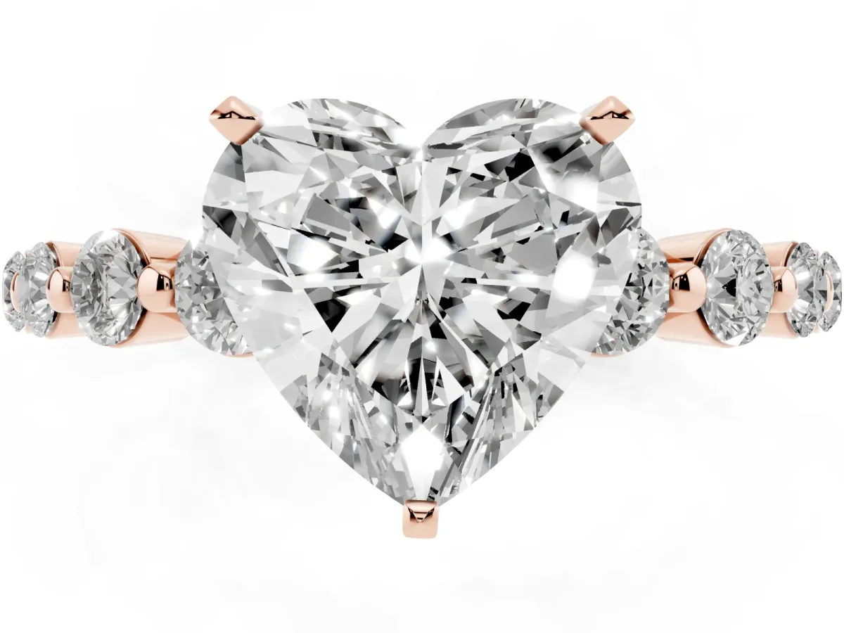 Heart Cut Solitaire Diamond Ring with Pave Band and Four-Prong Setting Rose gold