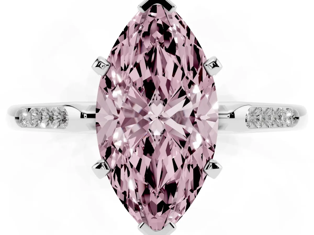 Fancy Pink Marquise Cut Diamond Solitaire Ring with Channel Set Round Band and Prong Setting Silver