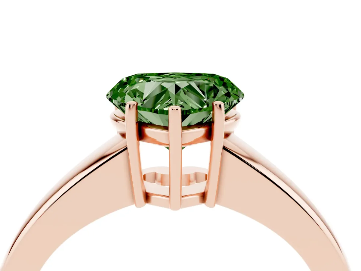 Fancy Green Heart Cut Solitaire Diamond Ring with Tapered Band and Four-Prong Setting Rose gold
