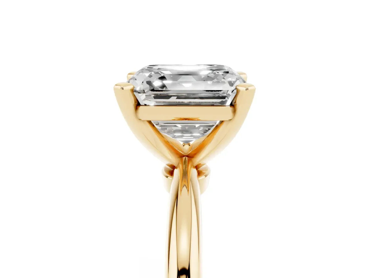 Asscher Cut Diamond Solitaire Ring with Prong Setting and Classic Band Yellow gold