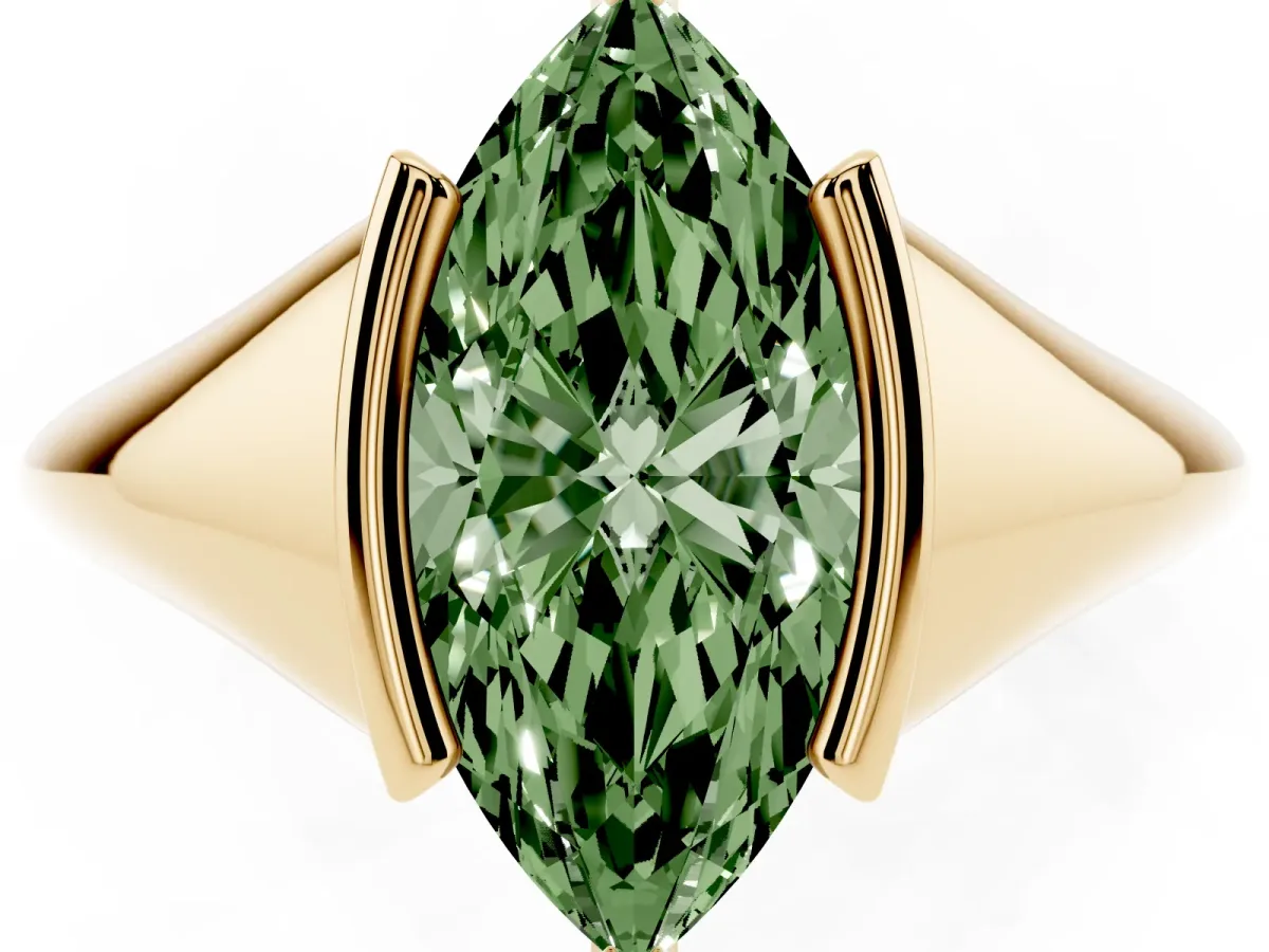 Fancy Green Marquise Cut Solitaire Tension Set Diamond Ring Yellow gold