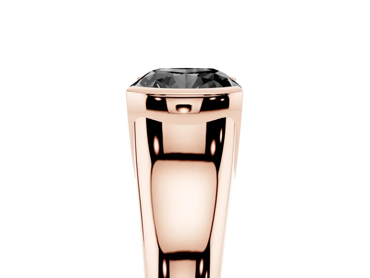 Fancy Black Cushion Cut Solitaire Tension Set Diamond Ring with Split Shank Band Rose gold