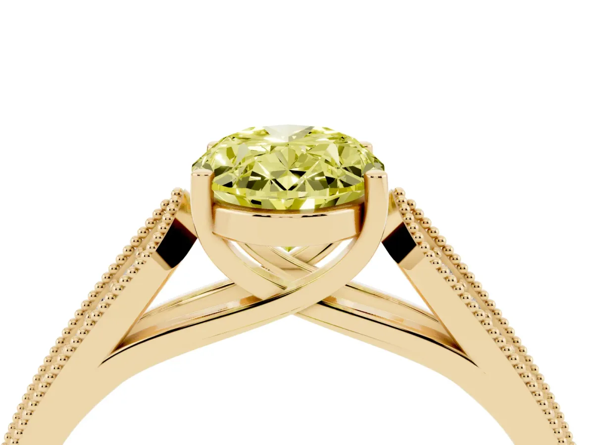 Fancy Yellow Oval Cut Cut Pave Split Shank Engagement Ring with Four-Prong Setting Yellow gold