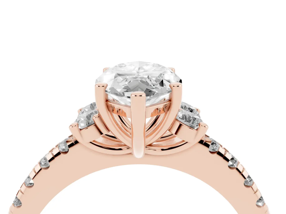Marquise Cut Diamond Three-Stone Pave Band with Four-Prong Setting Rose gold