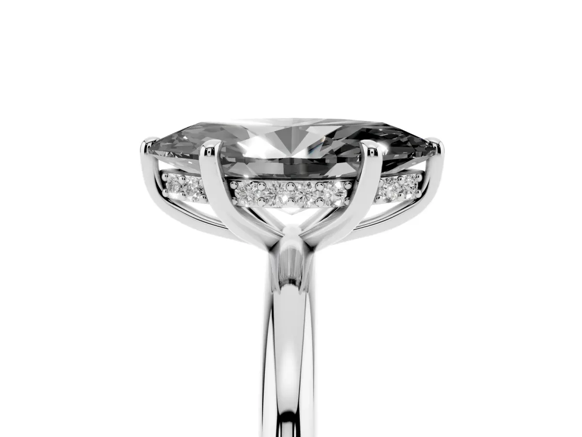 Fancy Black Marquise Cut Diamond Solitaire Ring with Thin Band and Four-Prong Setting Silver