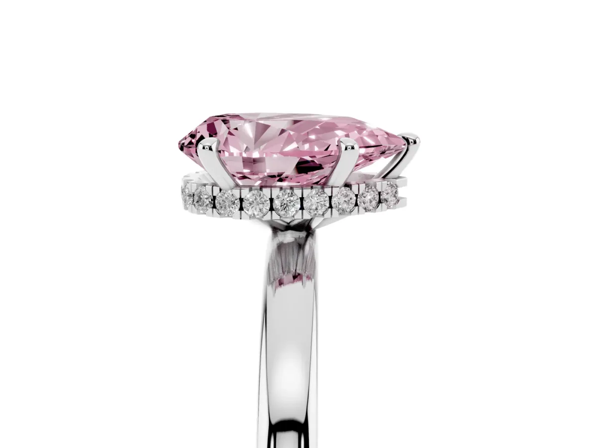 Fancy Pink Pear Cut Solitaire Engagement Ring with Cathedral Band and Four-Prong Setting Silver