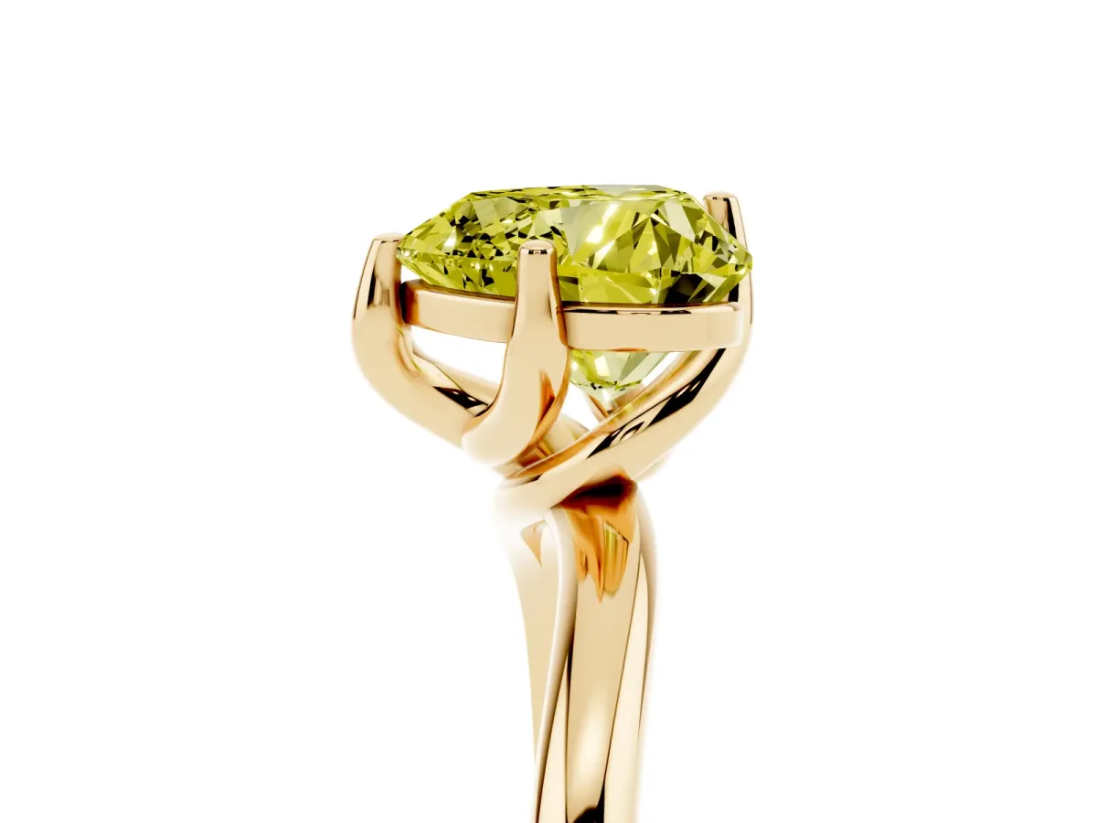 Fancy Yellow Heart Cut Diamond Solitaire Engagement Ring with Four-Prong Setting and Classic Band Yellow gold
