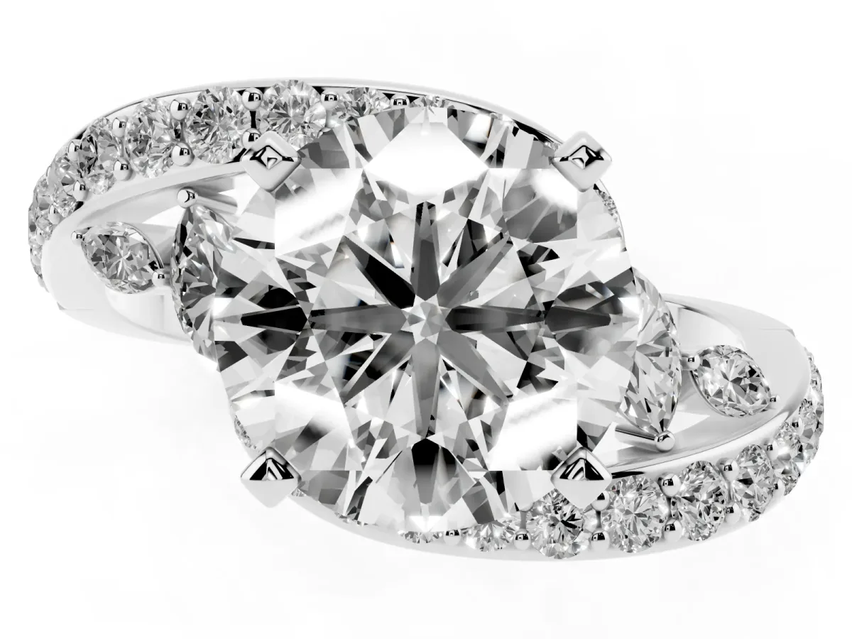 Round Cut Solitaire with Pavé Twist Band and Four-Prong Setting Silver