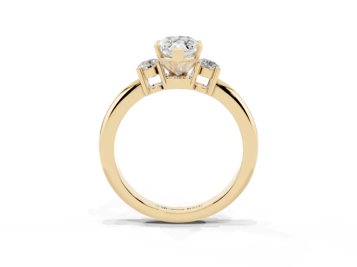Three-Stone Marquise Cut Cut Diamond Solitaire with Prong Setting and Classic Band Yellow gold