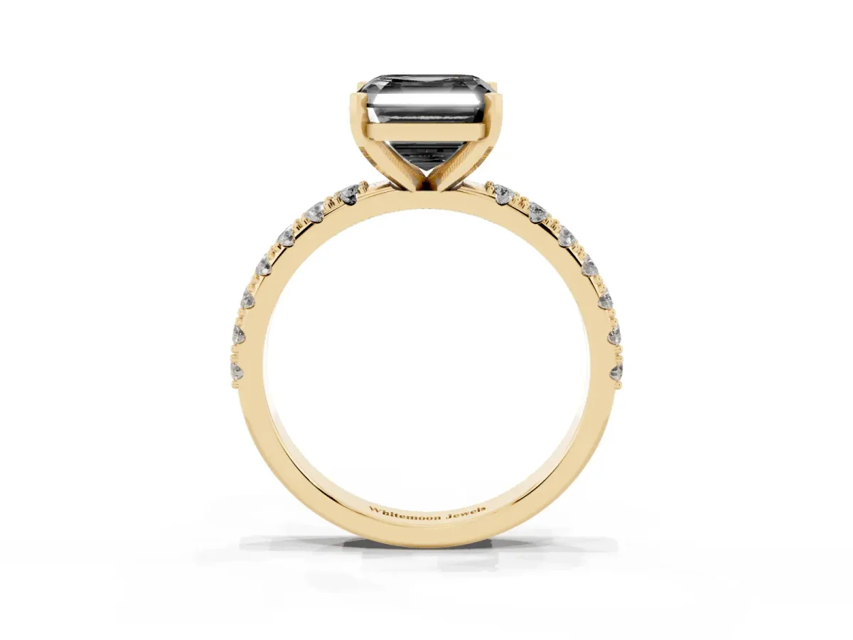 Fancy Black Asscher Cut Diamond Solitaire Pavé Band with Four-Prong Setting Yellow gold