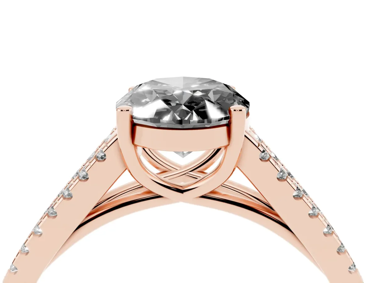 Fancy Black Oval Cut Diamond Solitaire Engagement Ring with Split Shank Pavé Band Rose gold