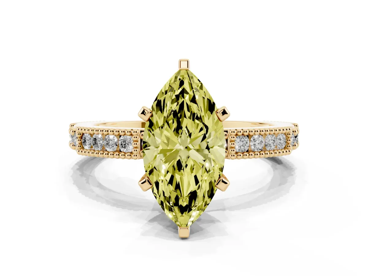 Fancy Yellow Marquise Cut Solitaire with Pavé Band and Four-Prong Setting Yellow gold