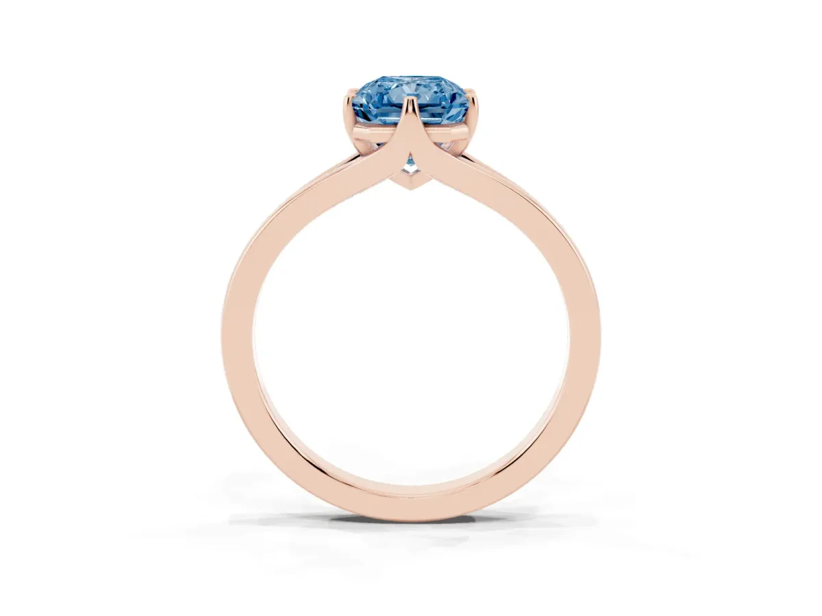 Fancy Blue Radiant Cut Solitaire Diamond Ring with Six-Prong Setting and Tapered Band Rose gold