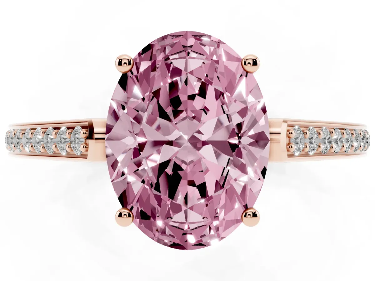 Fancy Pink Oval Cut Cut Cathedral Pave Diamond Engagement Ring with Six-Prong Setting Rose gold