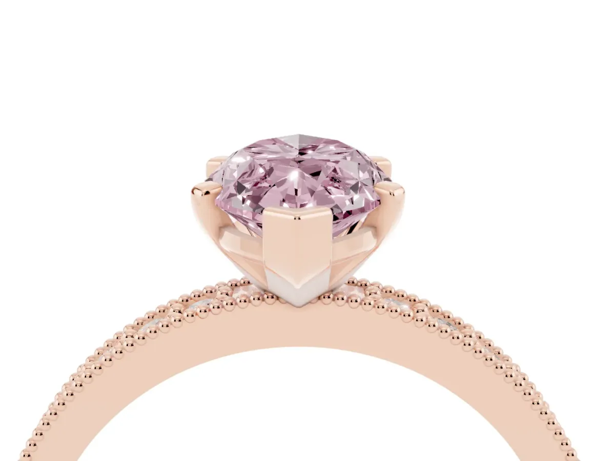 Fancy Pink Marquise Cut Diamond Milgrain Pavé Engagement Ring with Four-Prong Setting Rose gold