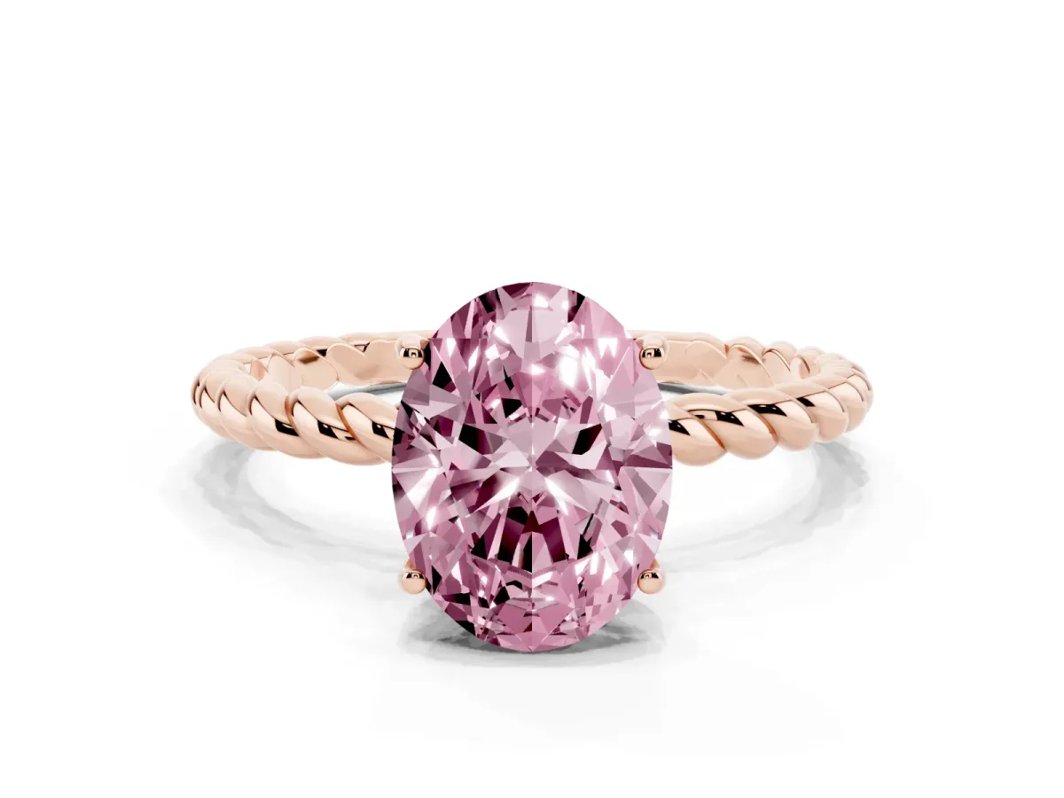 Fancy Pink Oval Cut Solitaire Twisted Band 4-Prong Ring Rose gold