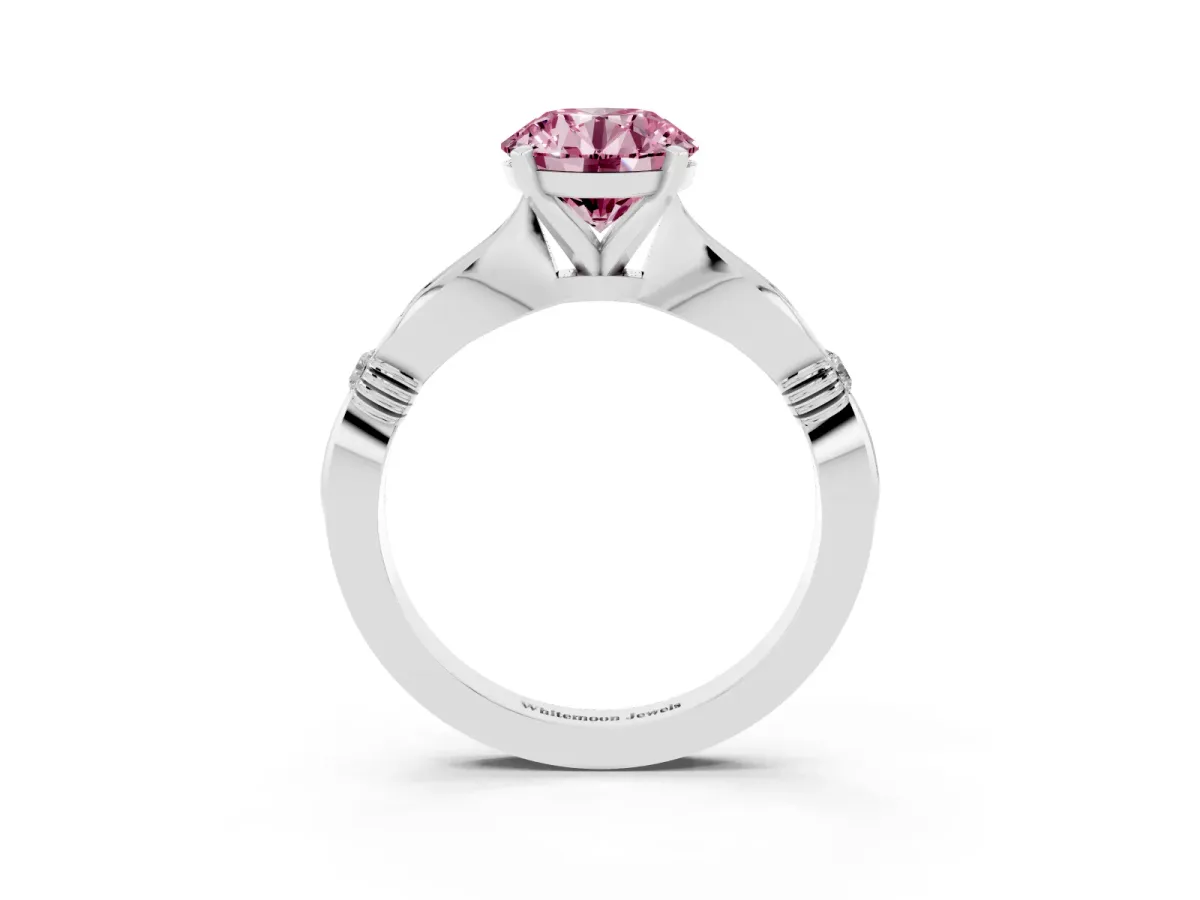 Fancy Pink Round Cut Solitaire Diamond Twisted Band with Four-Prong Setting Silver