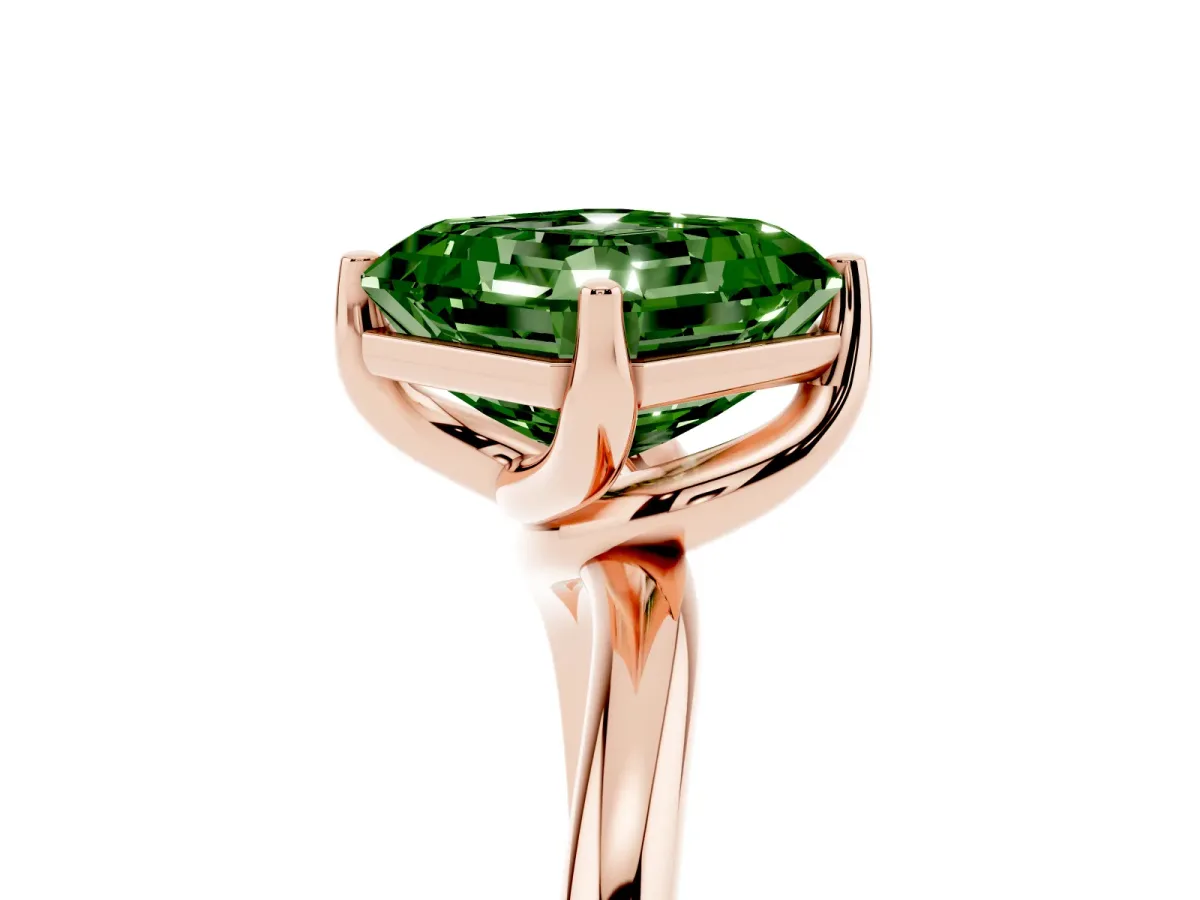 Fancy Green Asscher Cut Diamond Solitaire Engagement Ring with Four-Prong Setting and Classic Band Rose gold