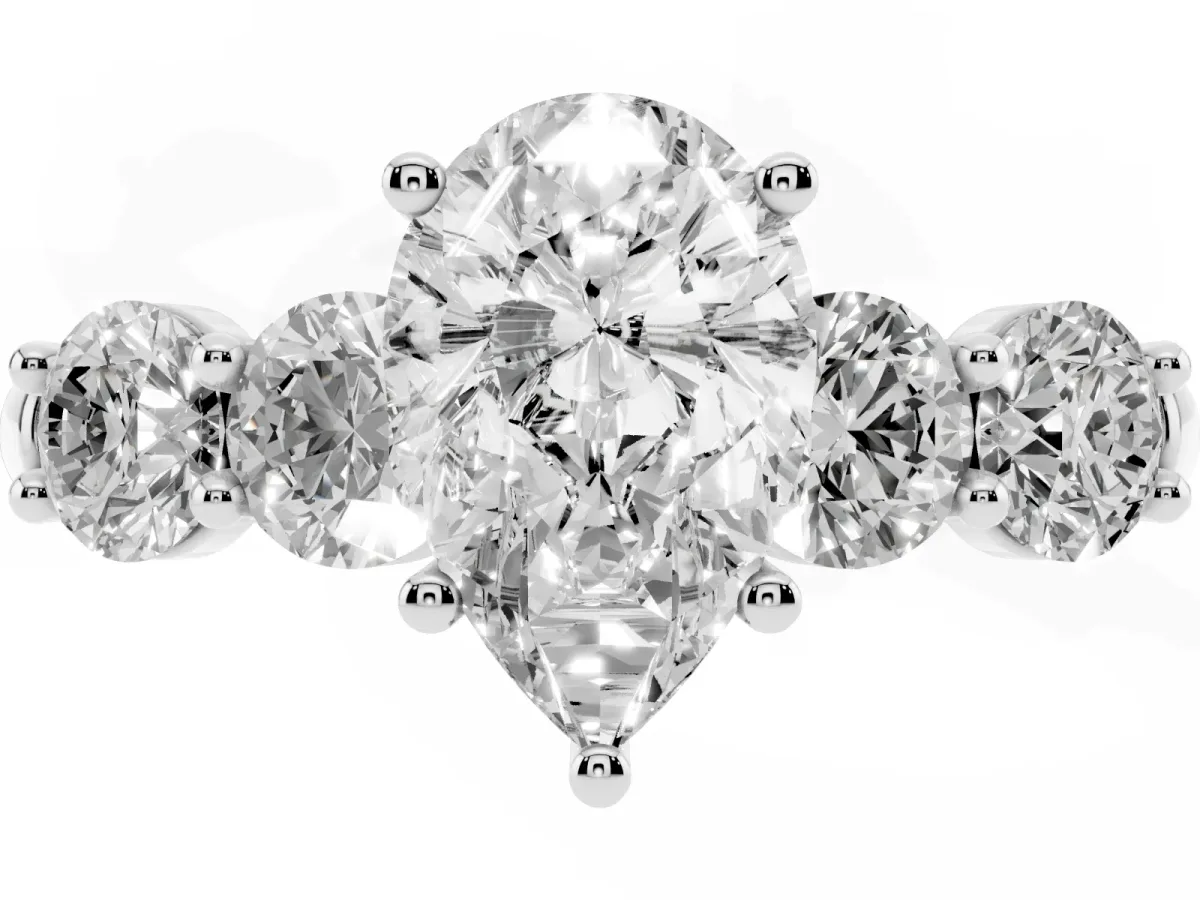 Pear Cut Cut Five-Stone Prong Set Diamond Ring with Classic Band White gold