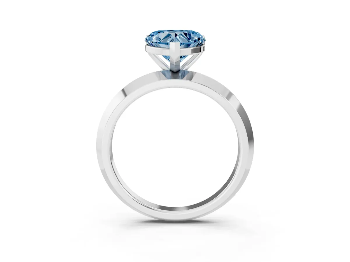 Fancy Blue Heart Cut Cut Solitaire Engagement Ring with Flat Band and Four-Prong Setting Silver
