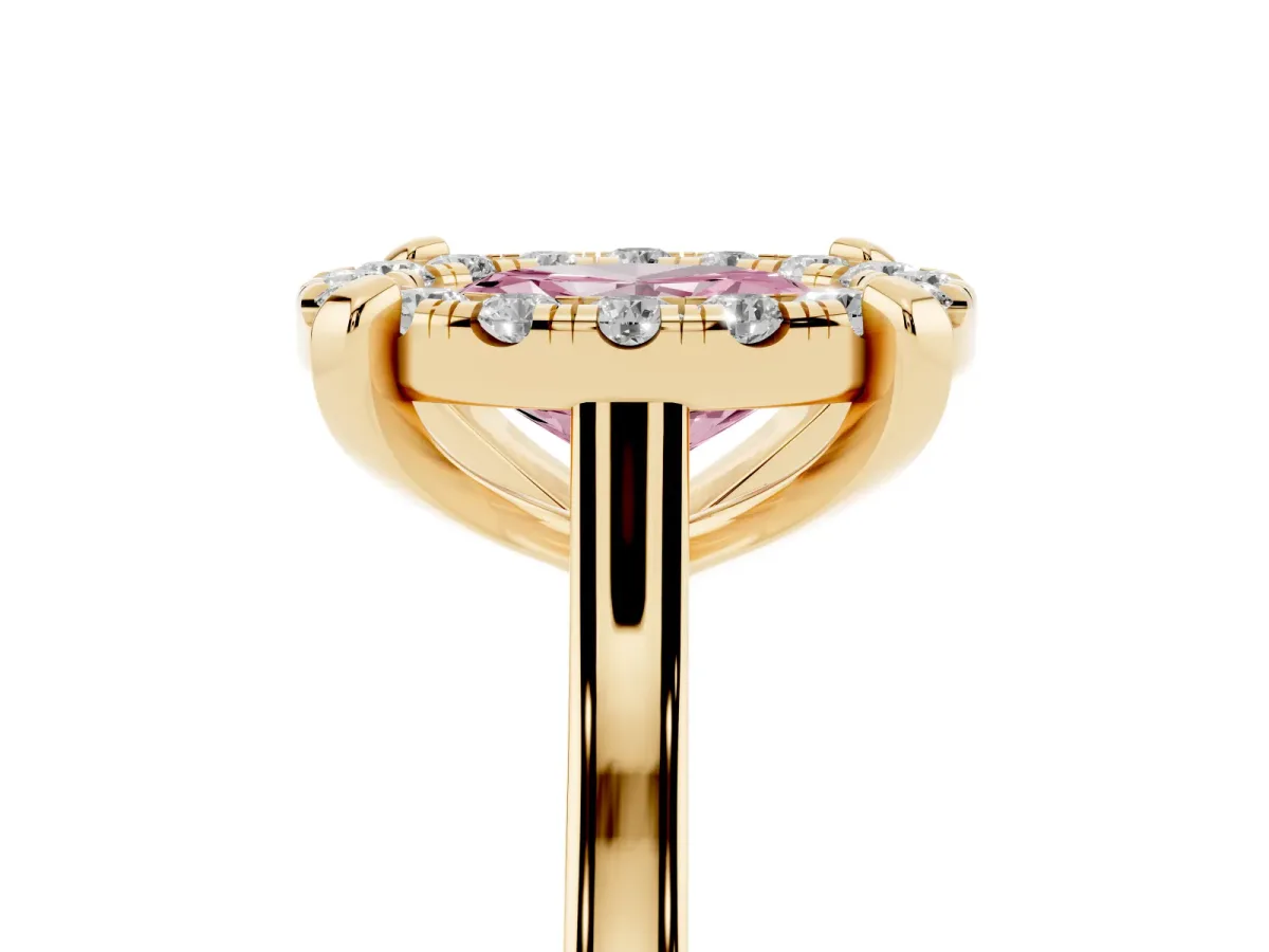 Fancy Pink Oval Cut Diamond Cluster Halo Solitaire with Four-Prong Setting Yellow gold
