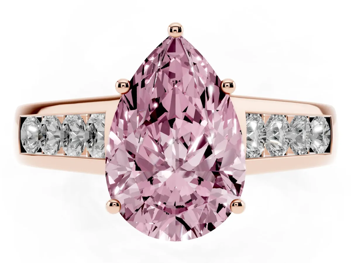 Fancy Pink Pear Cut Solitaire Channel-Set Diamond Engagement Ring with Four-Prong Setting Rose gold