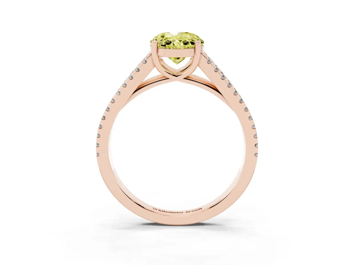 Fancy Yellow Oval Cut Diamond Solitaire Engagement Ring with Split Shank Pavé Band Rose gold