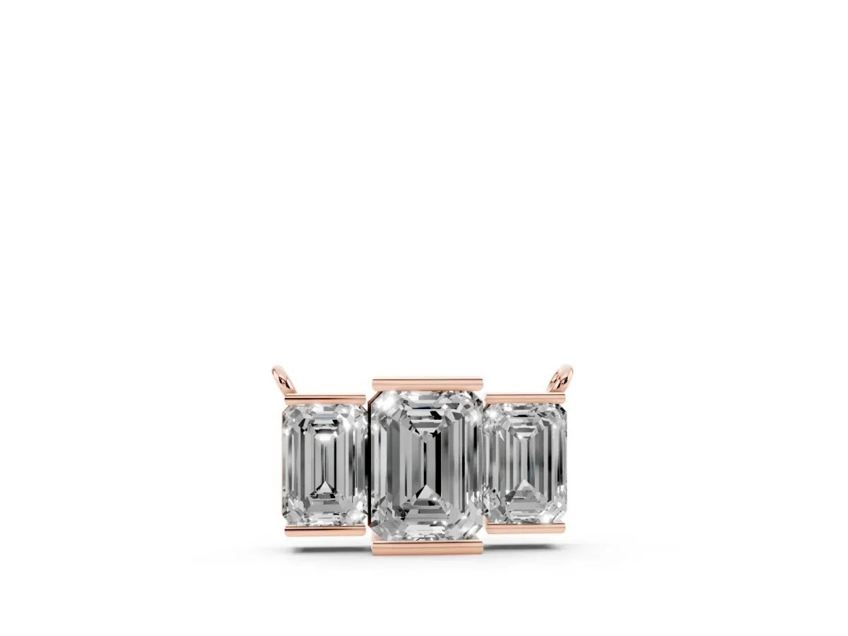 Emerald Cut Three-Stone Bar Pendant with Bar Prong Setting Rose gold
