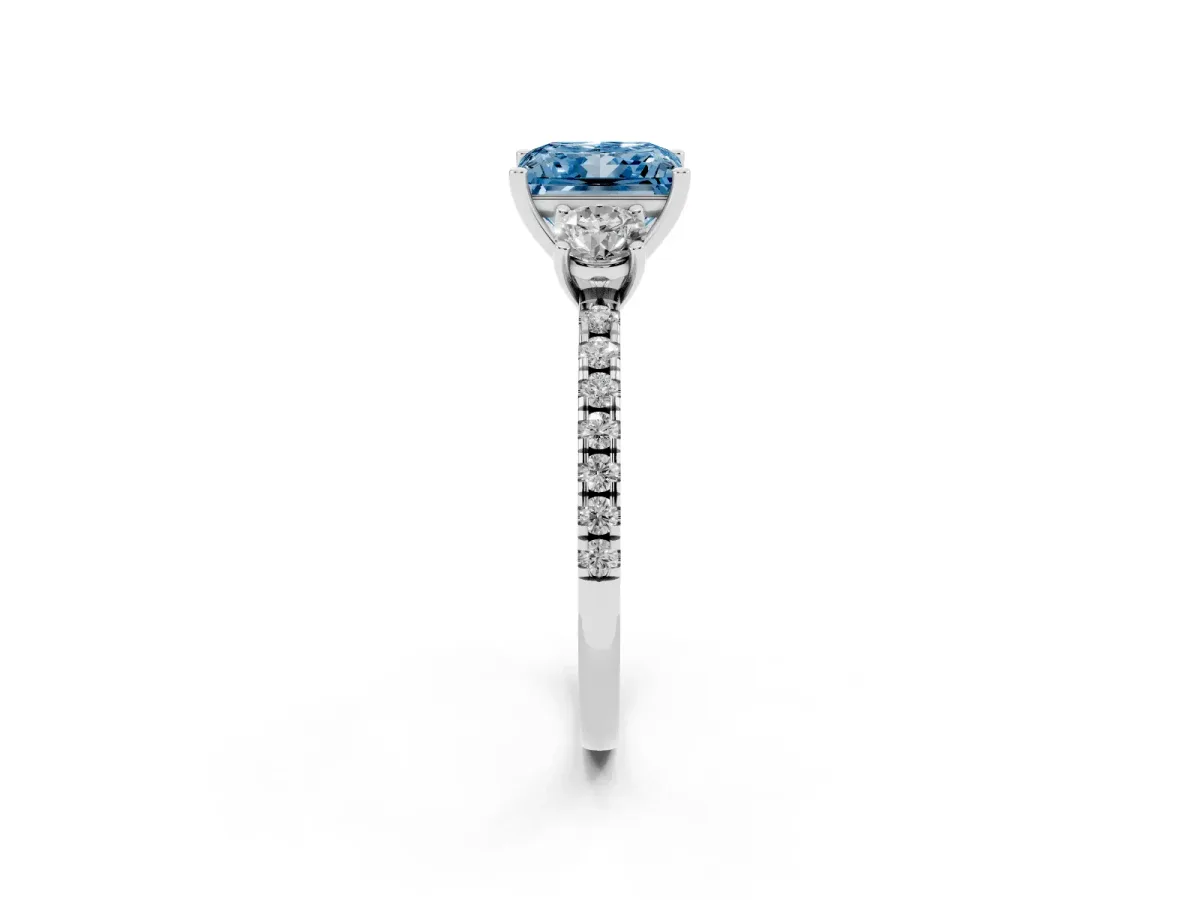 Fancy Blue Three-Stone Princess Cut Cut Diamond Pavé Band with Prong Setting Silver
