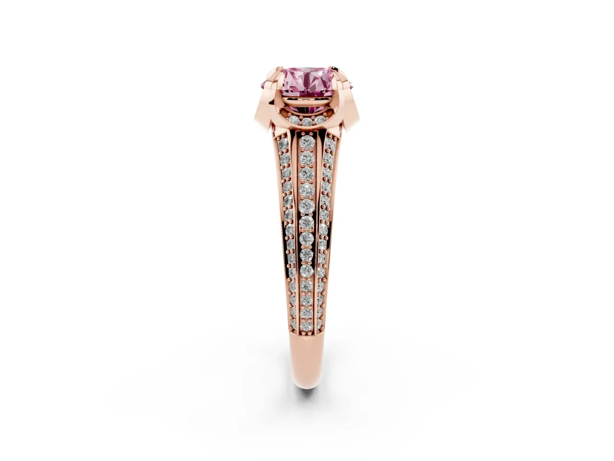 Fancy Pink Round Cut Solitaire Pave Split Shank Ring with Four-Prong Setting Rose gold