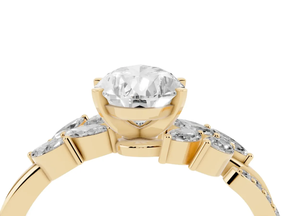 Pear Cut Solitaire Marquise Twist Band with Six-Prong Setting Yellow gold