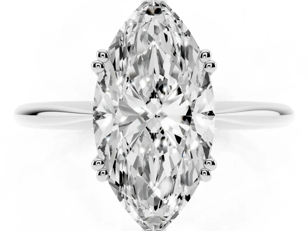 Marquise Cut Solitaire Diamond Ring with Six-Prong Setting and Classic Band Silver