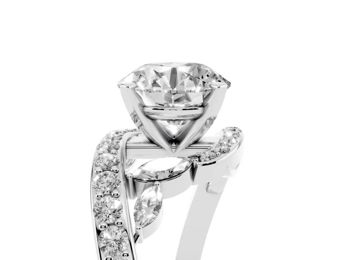 Round Cut Solitaire with Pavé Twist Band and Four-Prong Setting Silver