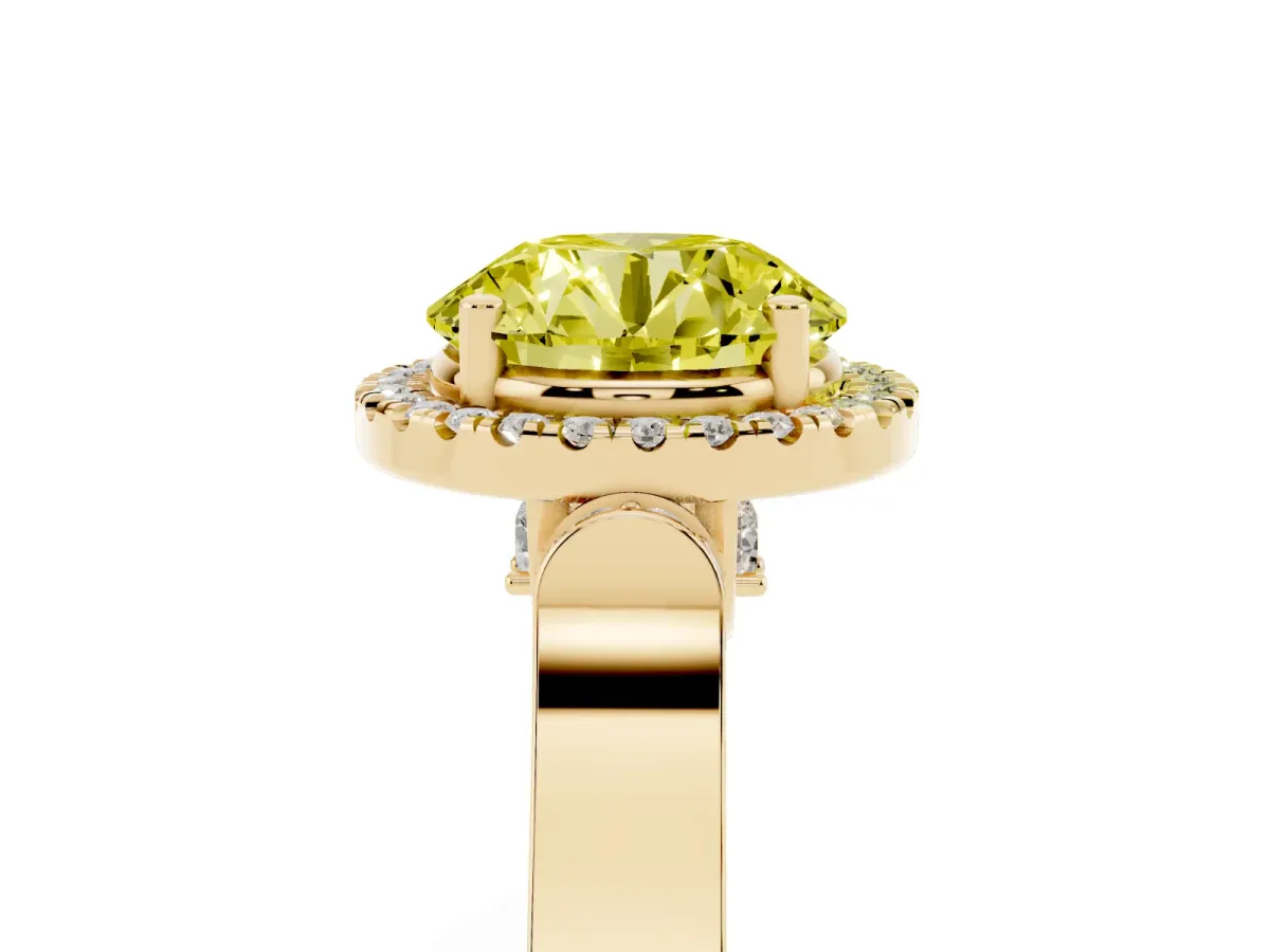 Fancy Yellow Round Cut Halo Pave Split Shank Prong Setting Ring Yellow gold