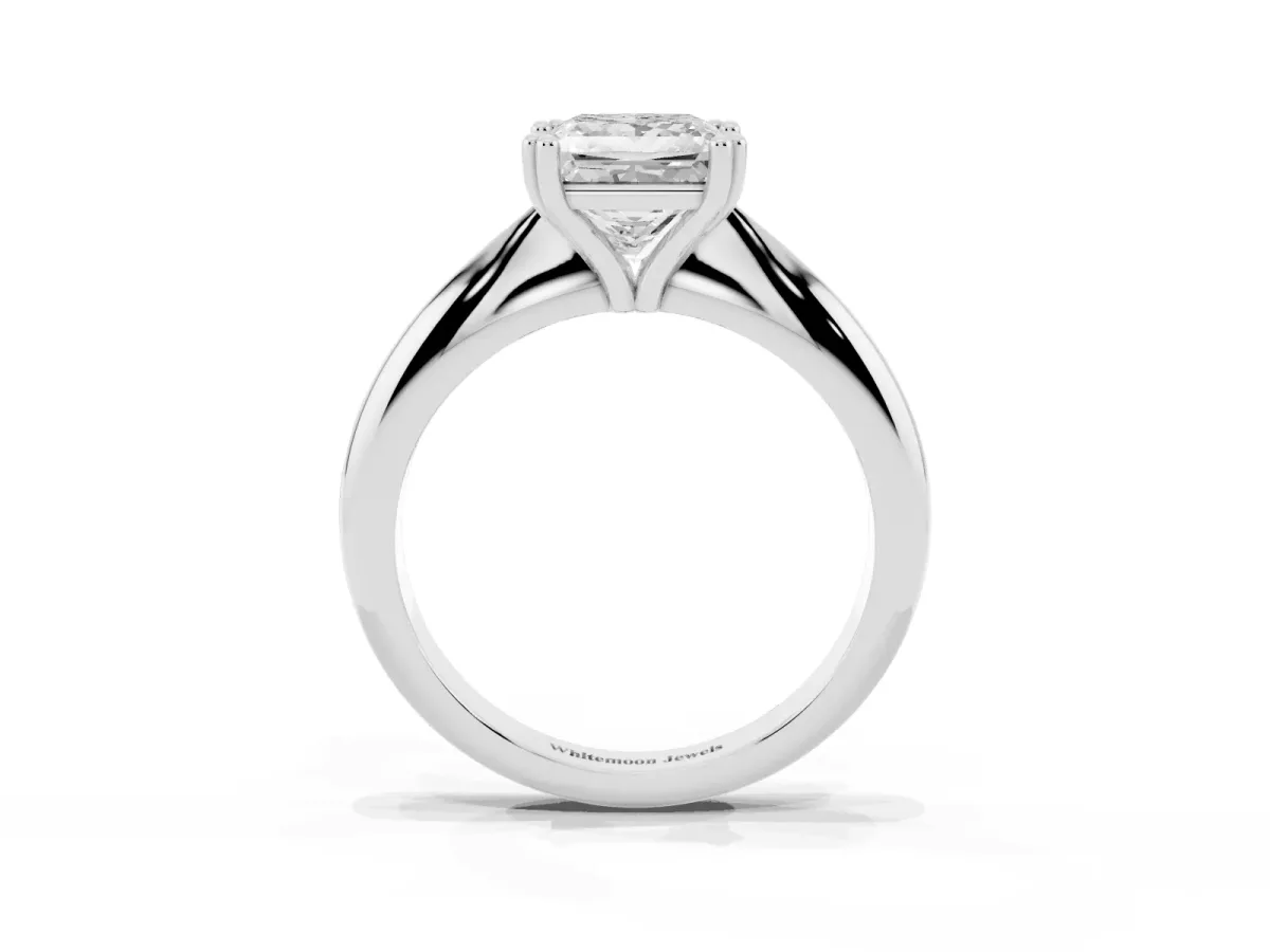 Princess Cut Cut Solitaire Engagement Ring with Tapered Band and Four-Prong Setting Platinum