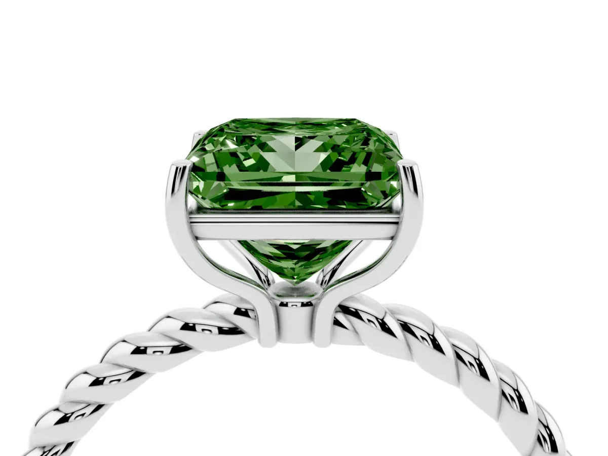 Fancy Green Princess Cut Solitaire Twisted Band 4-Prong Ring Platinum