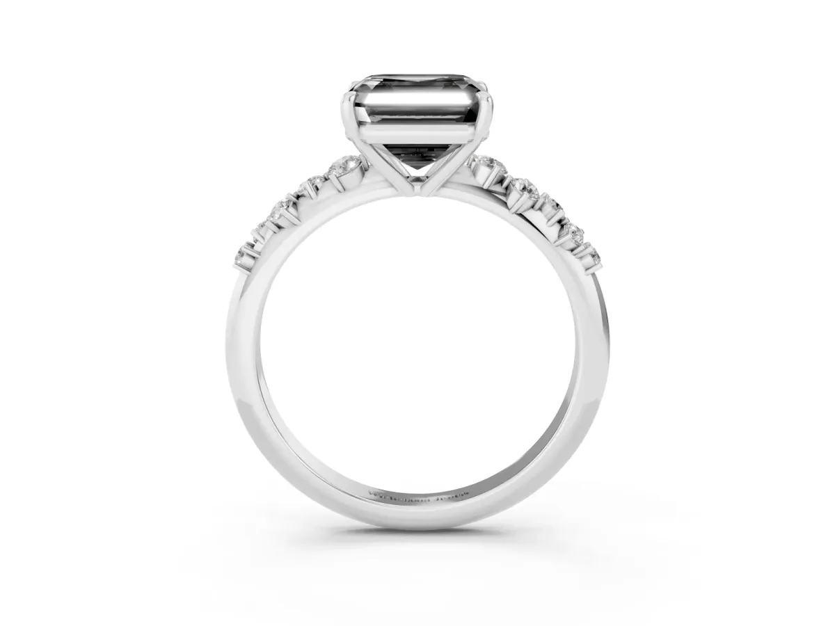 Fancy Black Asscher Cut Diamond Cluster Side Stone Solitaire Ring with Prong Setting Silver