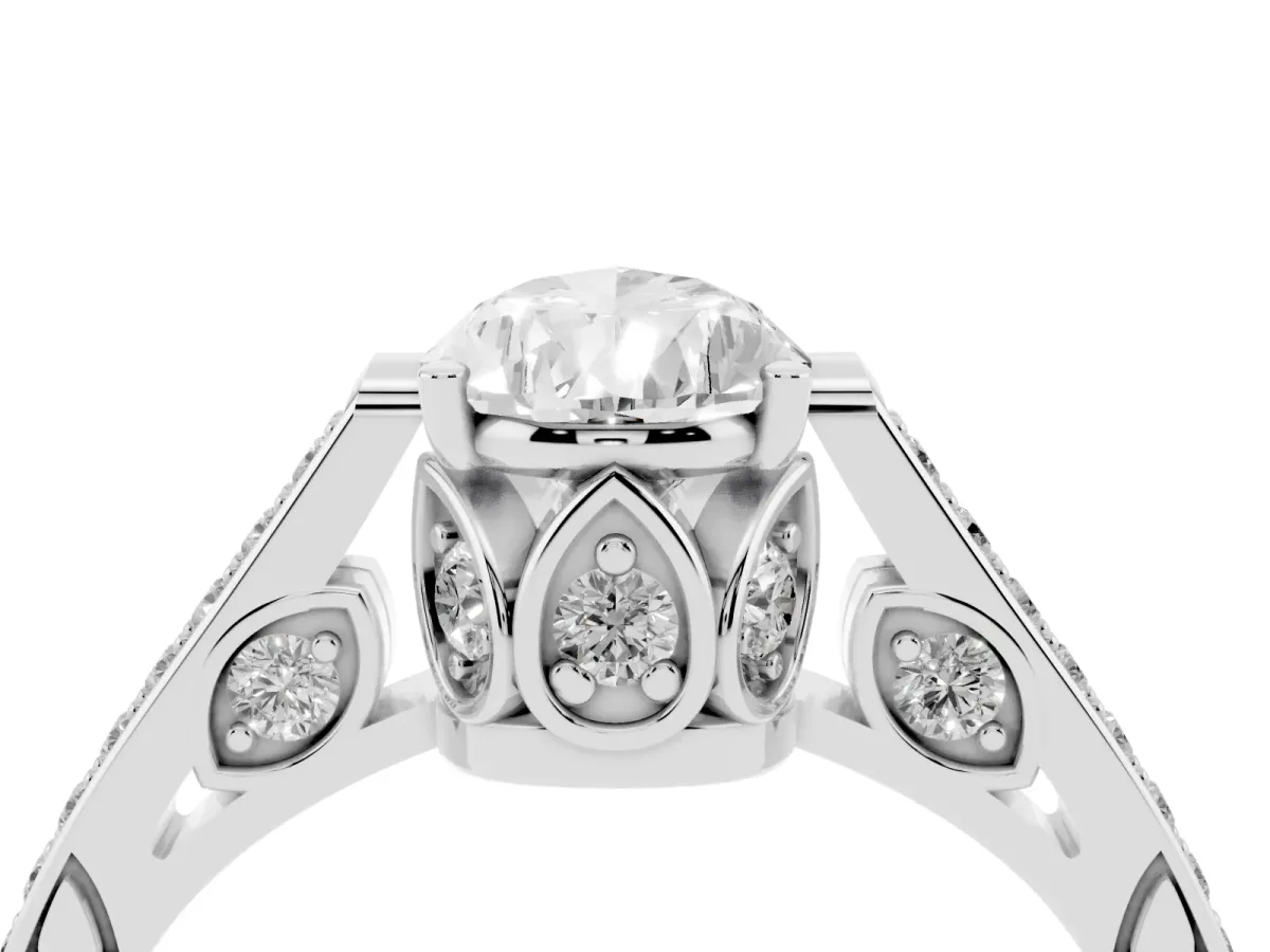 Pear Cut Cut Cathedral Pave Diamond Engagement Ring with Six-Prong Setting Silver