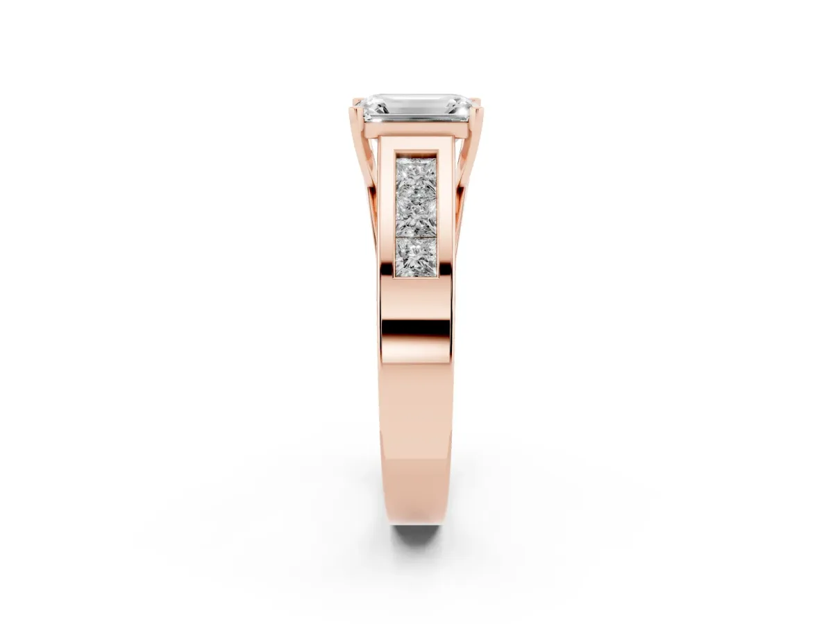 Emerald Cut Cut Channel Set Solitaire Ring with Four-Prong Setting Rose gold