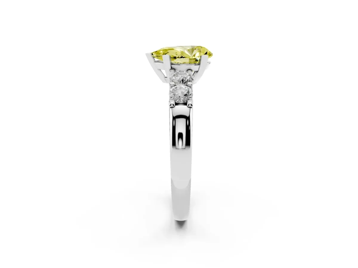 Fancy Yellow Pear Cut Brilliant Cut Diamond Five-Stone Prong Set Engagement Ring with Channel Band Platinum