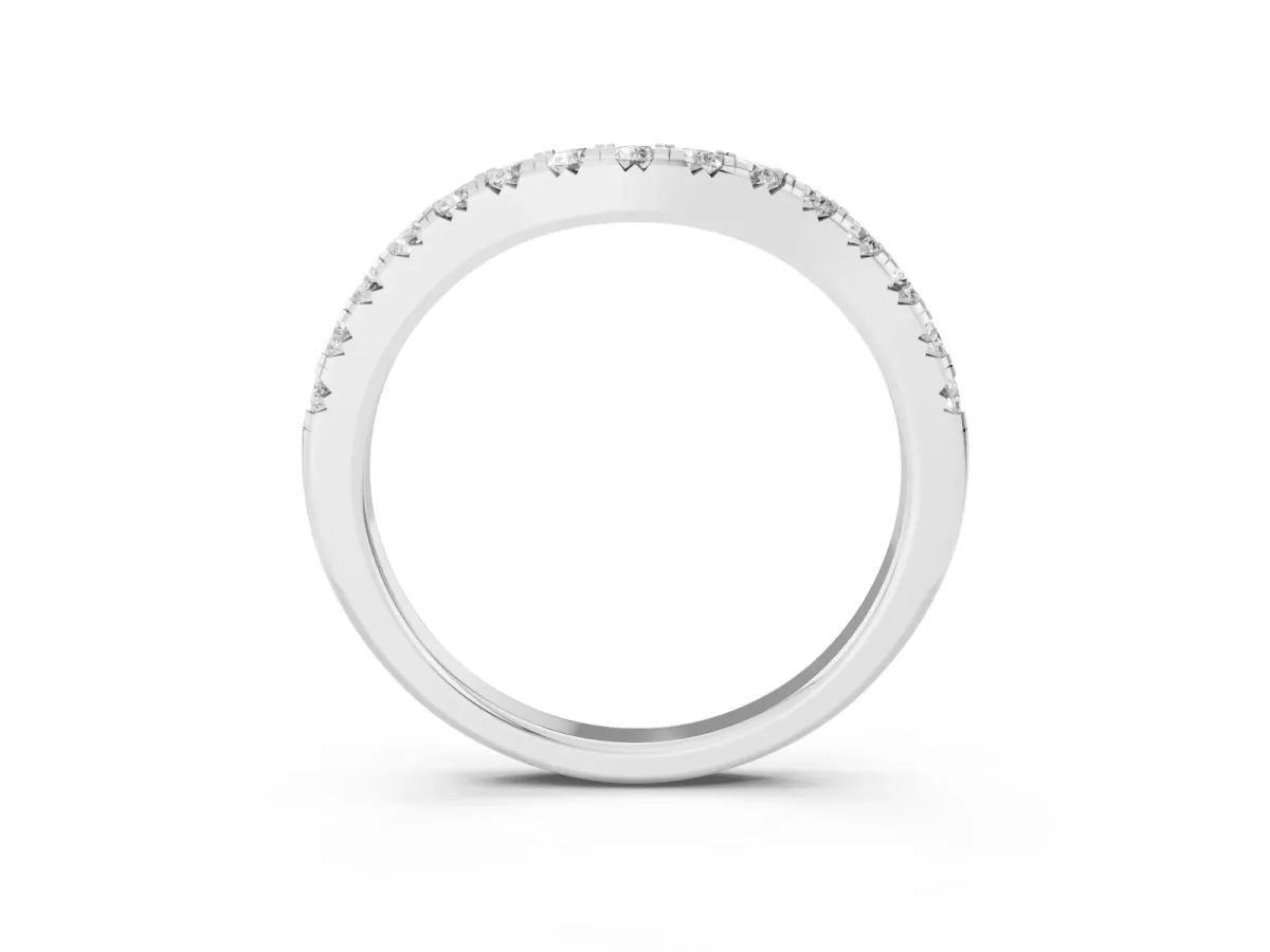 Round Diamond Curved Pavé Wedding Band with Shared Prong Setting Silver